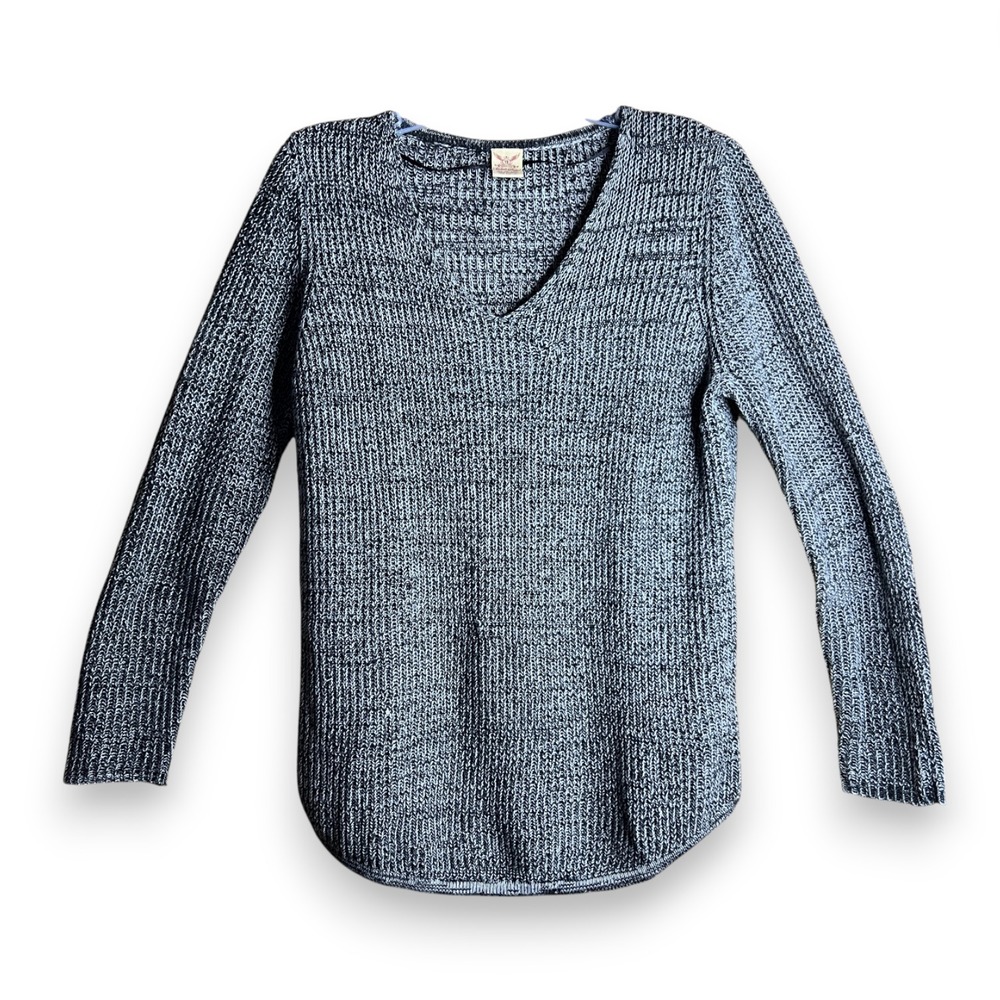 Faded‎ Glory Gray Black Knit V Neck Sweater Pullover Long Sleeve Women's Size M